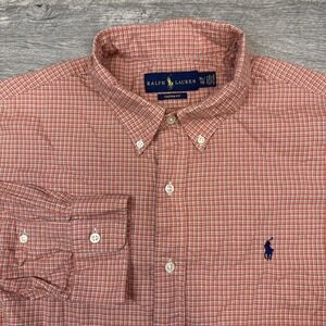 Ralph Lauren shirt men's XL orange plaid blue pony custom fit preppy casual work